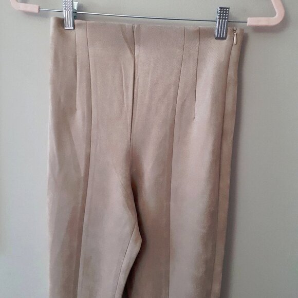 NWT Zara camel light brown faux suede high rise leggings w/ zipper accents, XS - Picture 9 of 12